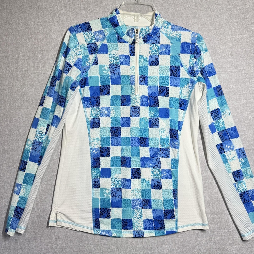 SanSoleil Pullover Womens Small Blue Check 1/4 Zip UV‎ 50 Golf Sun Shirt